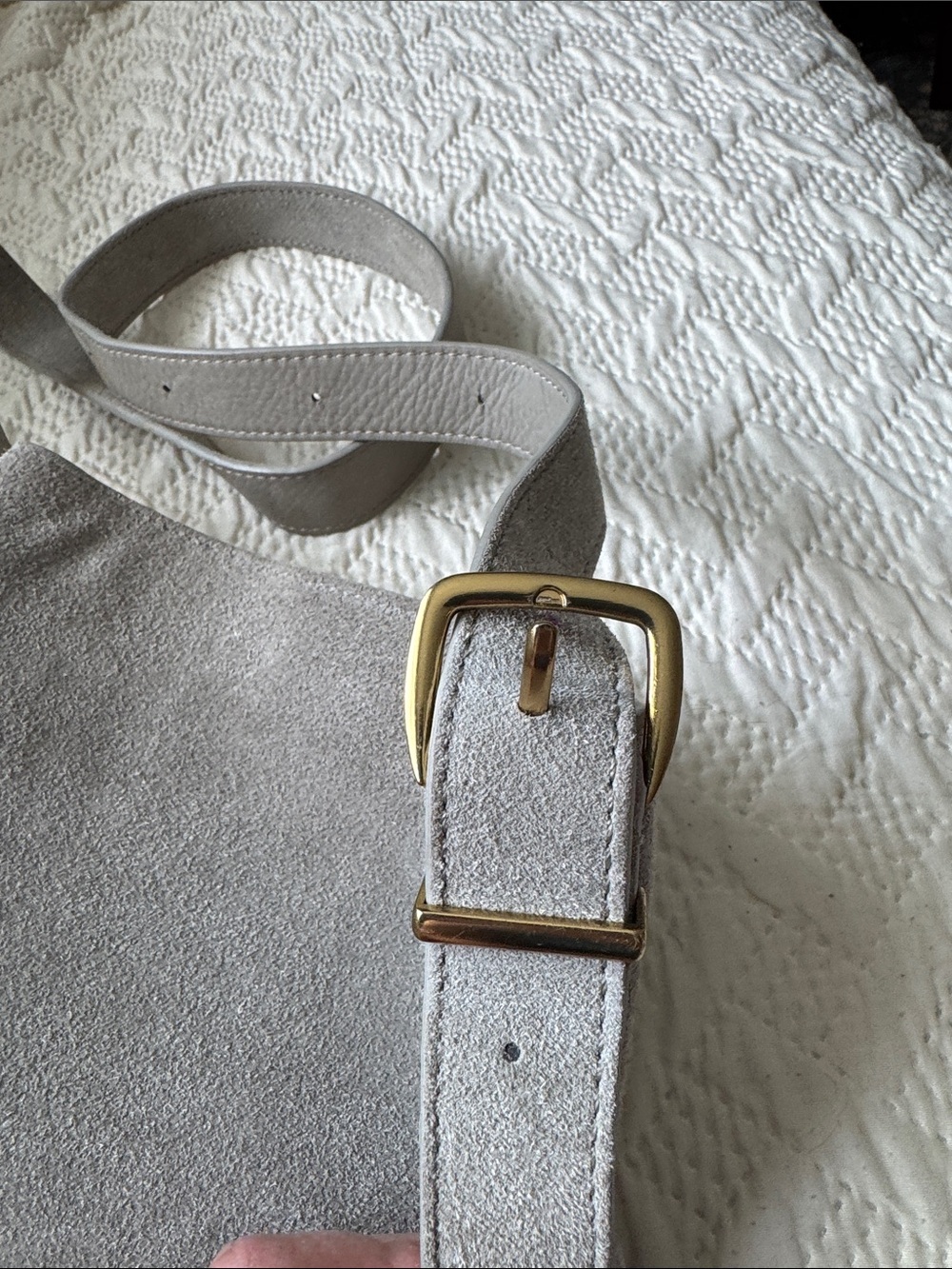 Suede Crossbody Shoulder Bag in Light Gray - Picture 5 of 12